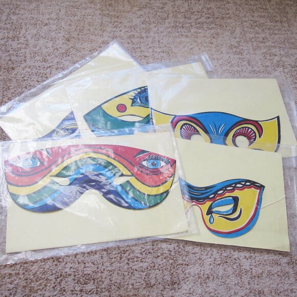 Vintage Set of 5 Masks Masquerade Halloween Carnival Fantasy Rainbow Surreal - Picture 11 of 11
